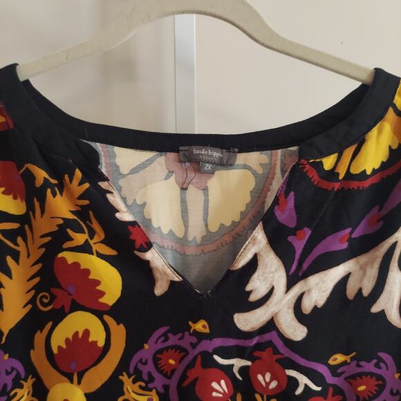 Haute Hippie Plus Size Peasant Blouse 2X Boho Bold Multicolor Long Sleeve - Picture 4 of 8